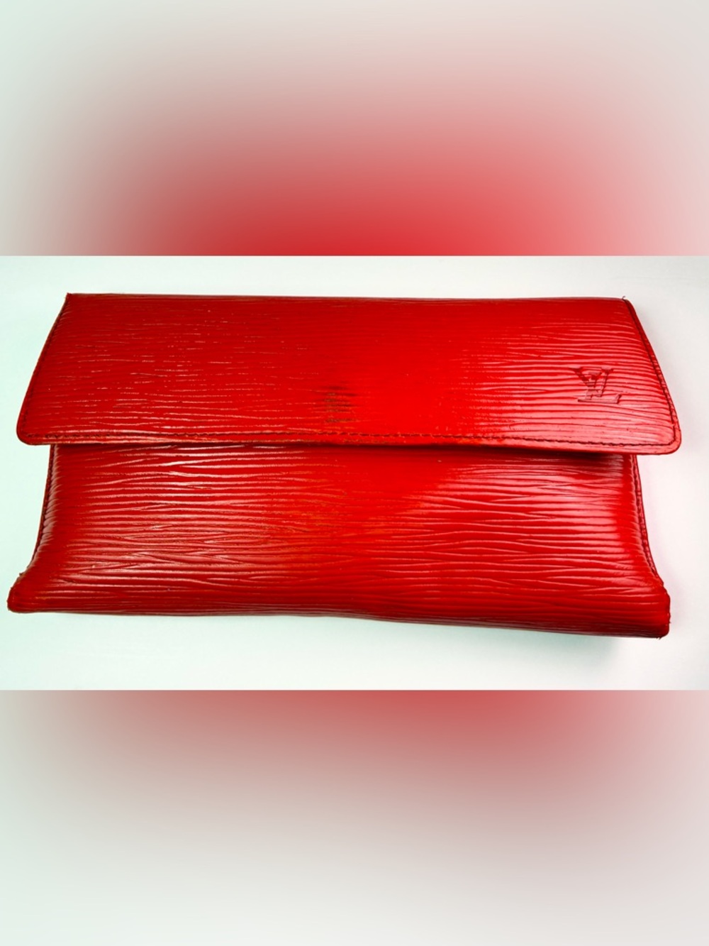 Louis Vuitton Red Epi Leather Long Wallet Clutch w/ Pearl Chain LO1910 Spain